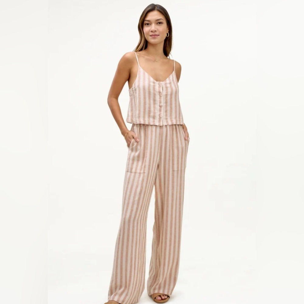 Mary Lawless Lee X Splendid Striped Linen Blend Wide Leg Pants Women’s Size L - Picture 3 of 14